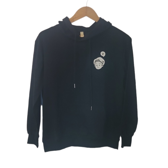 BTS "Hello V" Taehyung Tinytan Black Hoodie Pullover Sweater Size X-Large - Picture 1 of 5